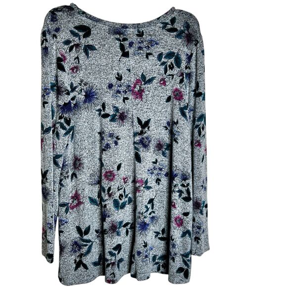 Lane Bryant Tunic Top Sz 14-16 Grey Floral Long Sleeves Loose Fit - Picture 2 of 10